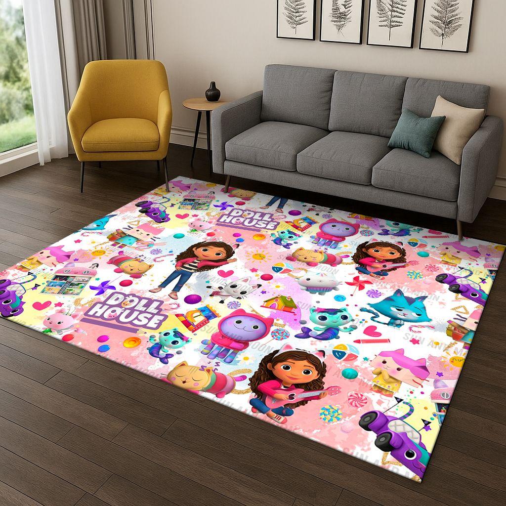 Roztomilý Gabbyin domeček pro panenky Kreslená holčička Koberec Kobereček do ložnice Obývacího pokoje Pohovky Rohožka Domácí dekorace, Kobereček pro dětskou herní zónu Protiskluzový Dárek