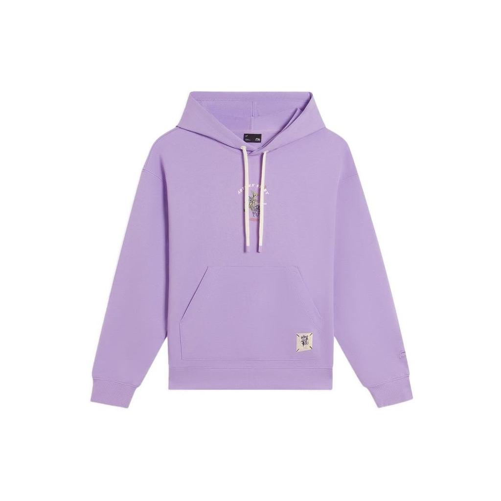Li-Ning Sports Trend Series Plant Embroidery Loose Hoodie Long Sleeve Sweatshirt Women Tops Purple AWDS920-2