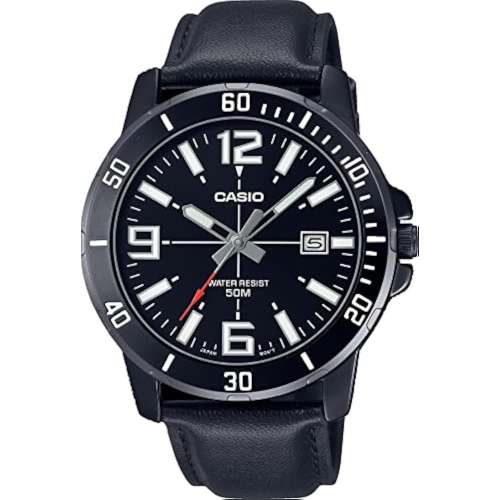 Casio MTP-VD01BL-1BV Men s Enticer Black IP Leather Band Black Dial Casual Analog Watch