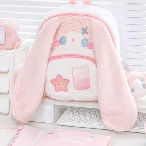 Niedlicher Schlappohr-Kaninchen-Plüschrucksack mit Sternstickerei, geeignet für den täglichen Gebrauch für