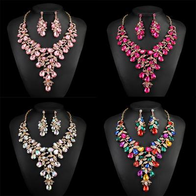 Übertrieben Strass Halskette Ohrringe Set Damen Kleid Bankett Zubehör