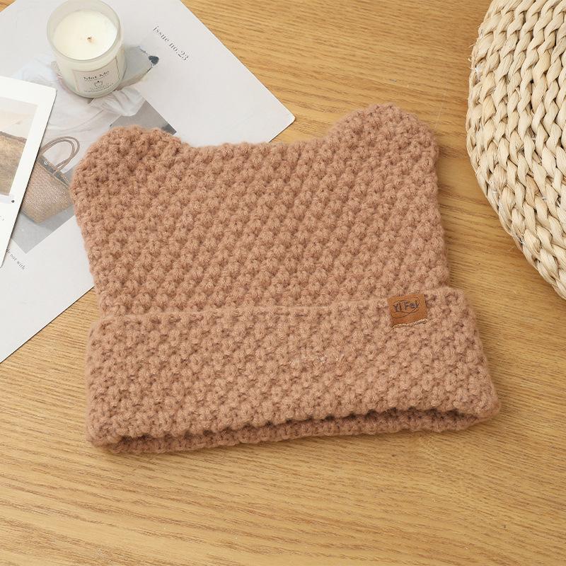 

Сладкая и милая шапка с кошачьими ушками, вязаная из ромбовидной шерсти, осенне-зимняя, повседневная, универсальная шапка-пуловер, холодная теплая шапка One Size