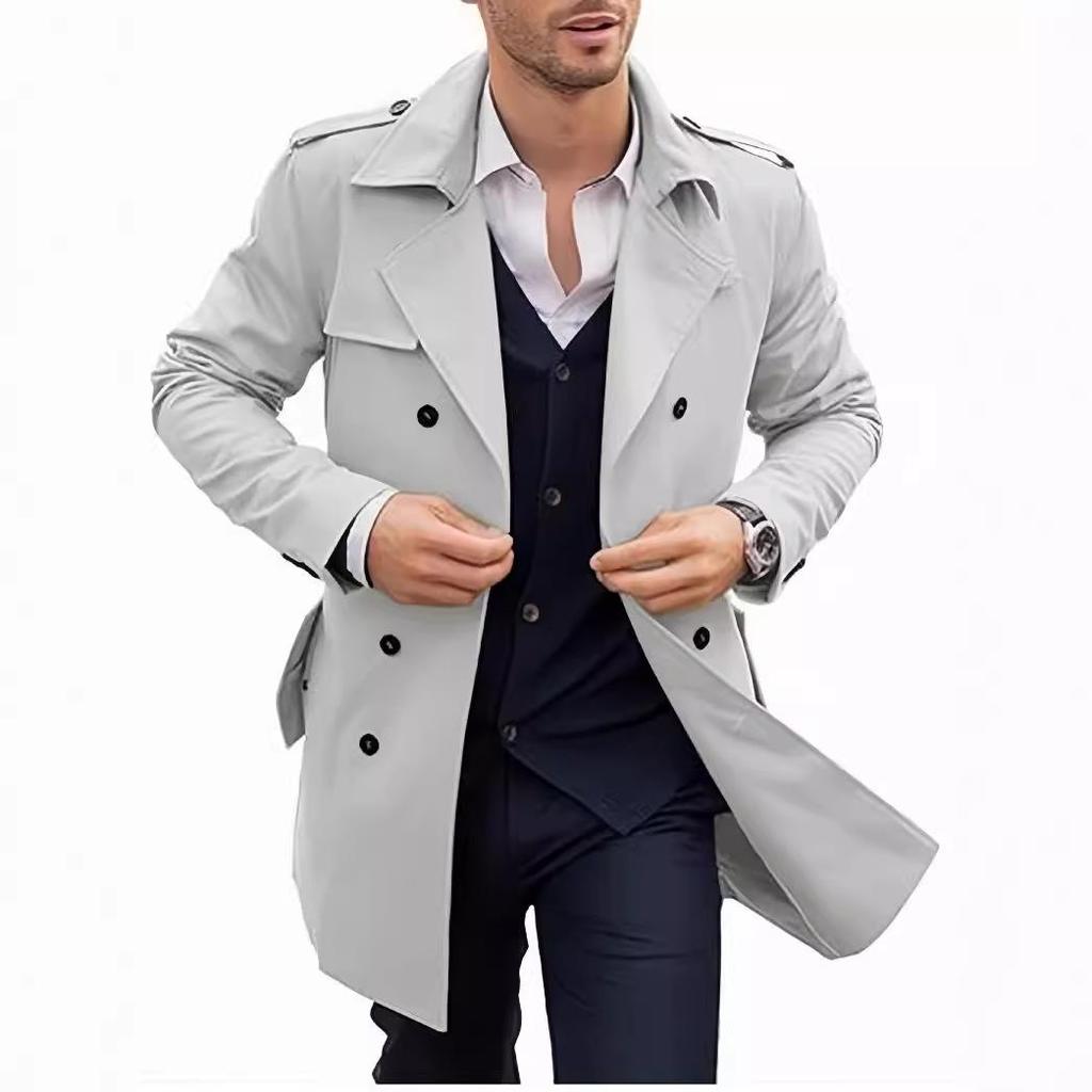 Autumn and Spring Men's Coat Medium and Long Double-breasted Casual Trench Coat Cardigan Jacket
