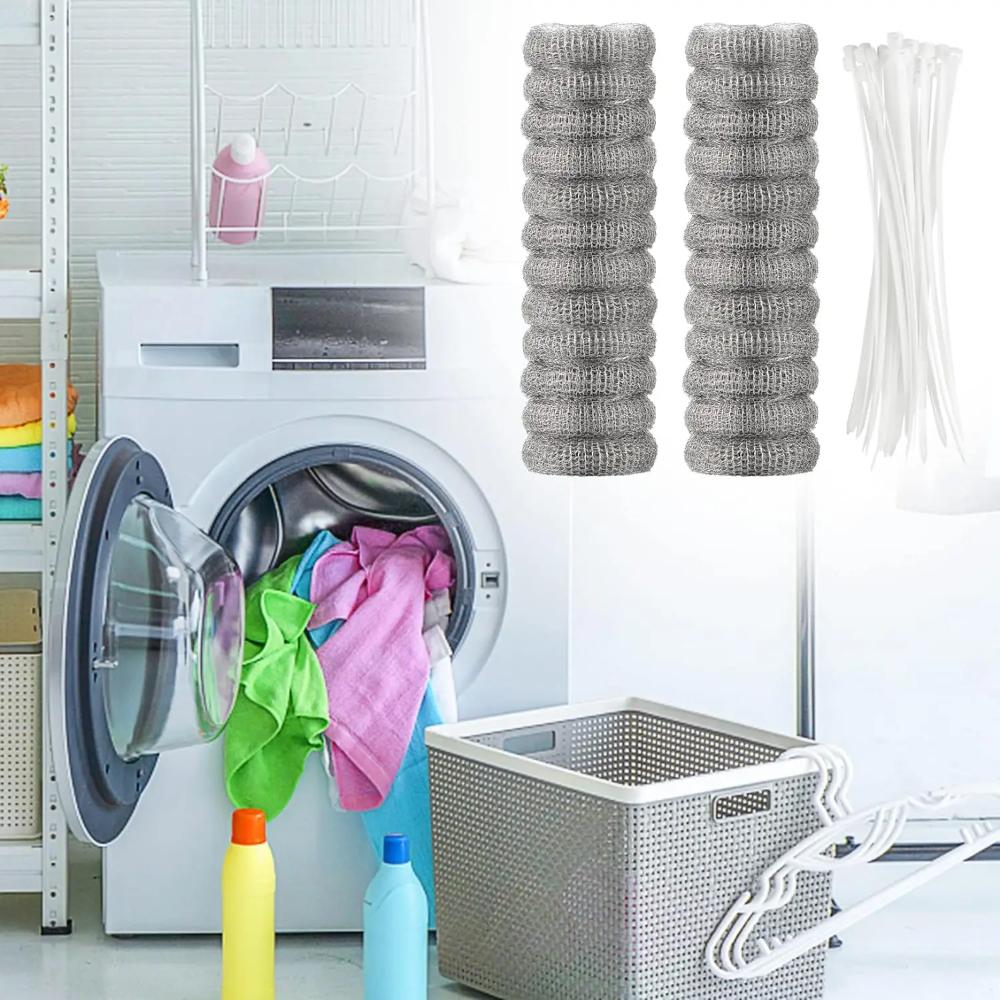 24Pcs/Set Lint Traps Washing Machine Stainless Steel Lint Snare Traps Laundry Mesh Washer Hose Filter with 24 Pcs Cable Ties