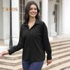 Women Shirt Lapel Puff Long Sleeve Solid Color Single-Breasted Shirt Tops Loose Fit Casual Tops Work Daily Wear