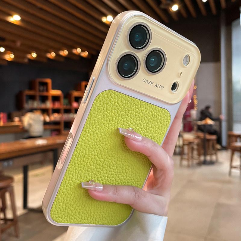 Crystal Large Window Lychee Leather Case for iPhone 17 16 15 14 13 Pro Max 17Pro Shockproof Armor Soft Bumper Cover Skin