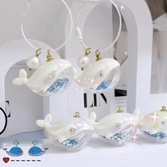 1/2/3Pcs Key Chain Faux Pearl Whale Shape Charm Keychain with Bangle Bags Backpacks Key Holder Decorative Bag Accessory