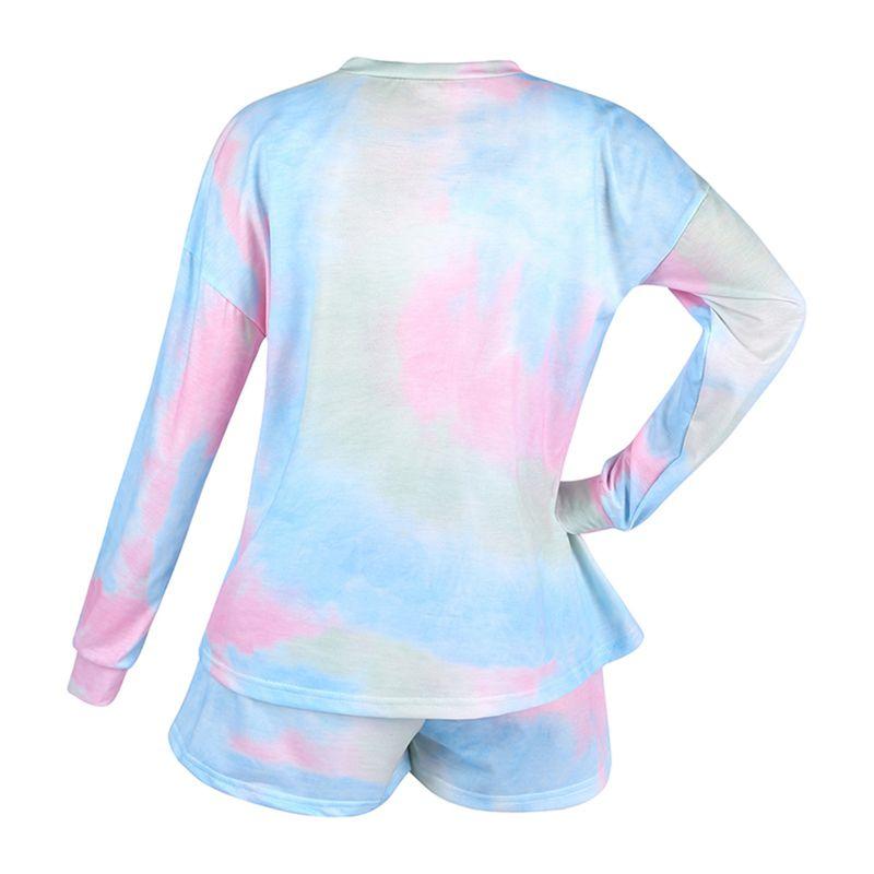 Women Tie-dye Casual Loungewear Long Sleeve Top and Shorts