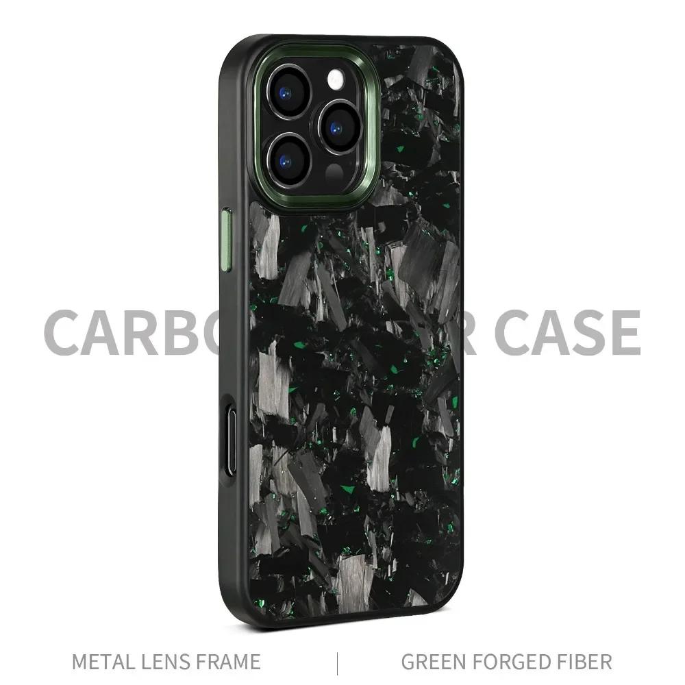

Real Carbon Fiber Armor100% Cover For 16Promax 15 Pro Max 14 13 12 11 Case Metal Frame Wireless Charge Forged Fiber Cover iPhone13 зелений