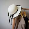 French Elegant Japanese White Black Edge Flanged Basin Hat Women'S Summer Sunshade Sunscreen Beach Resort Straw Hat Small Fresh