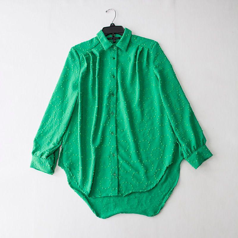 

Women s Loose Casual Long-Sleeved Shirt with Good Elasticity Circular Lower Hem Green L