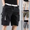 Sommer Herre Elastisk midje Shorts med snøring Multilommer Ensfarget Rett Bredt ben Midthøyde Sports Cargo Shorts Streetwear