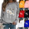 Camiseta con estampado de margaritas para mujer, camiseta informal de manga larga con cuello redondo para mujer, blusa de talla grande