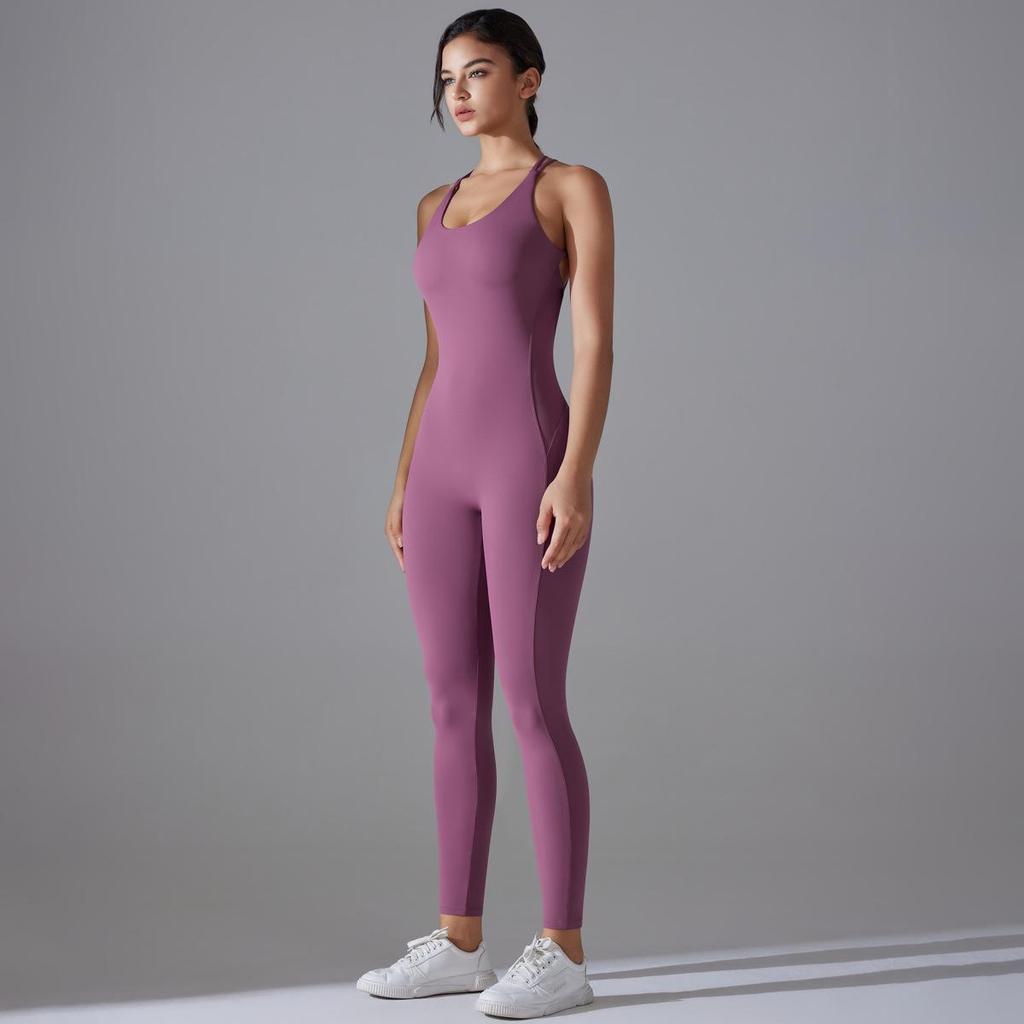 Euro-American Ruched Hip-Lift Yoga Jumpsuit: Quick-Drying and Beautiful Back Bodycon for Fitness and Running