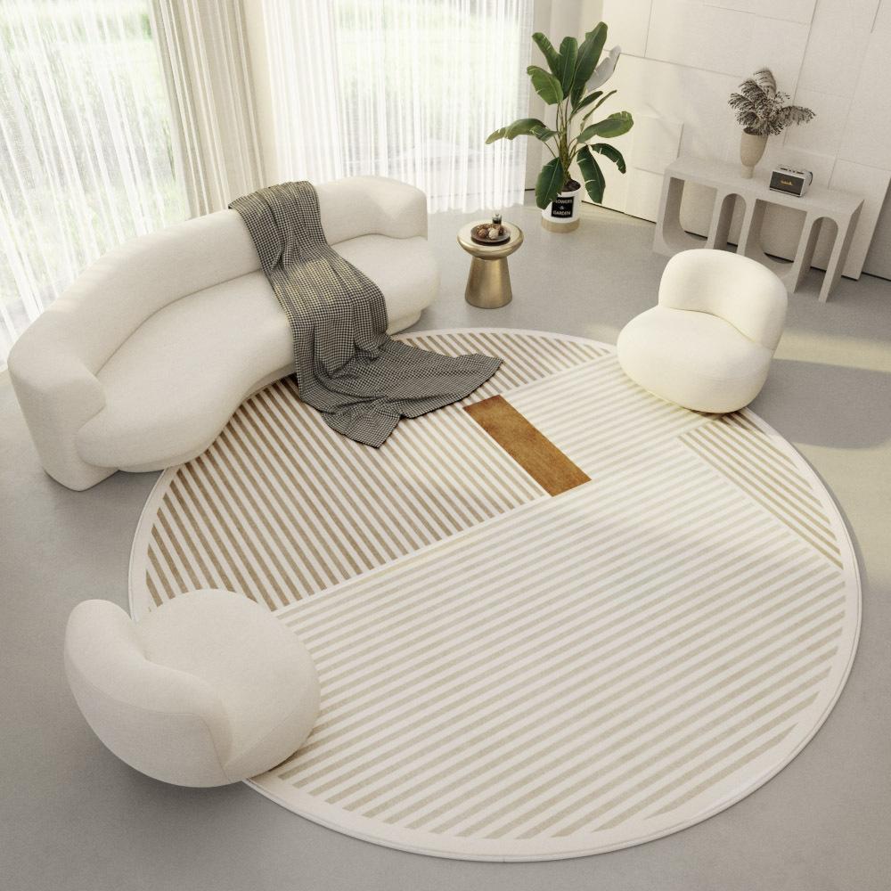 Geometric Round Carpet Radial Lines Print Mat Modern Minimalist Home Decor Rug for Living Room Bedroom Kitchen Entrance Terrace