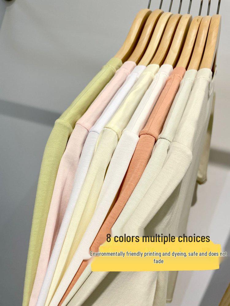 Women's 5A Antibacterial Solid Color Round Neck Short Sleeve T-Shirt for Spring/Summer