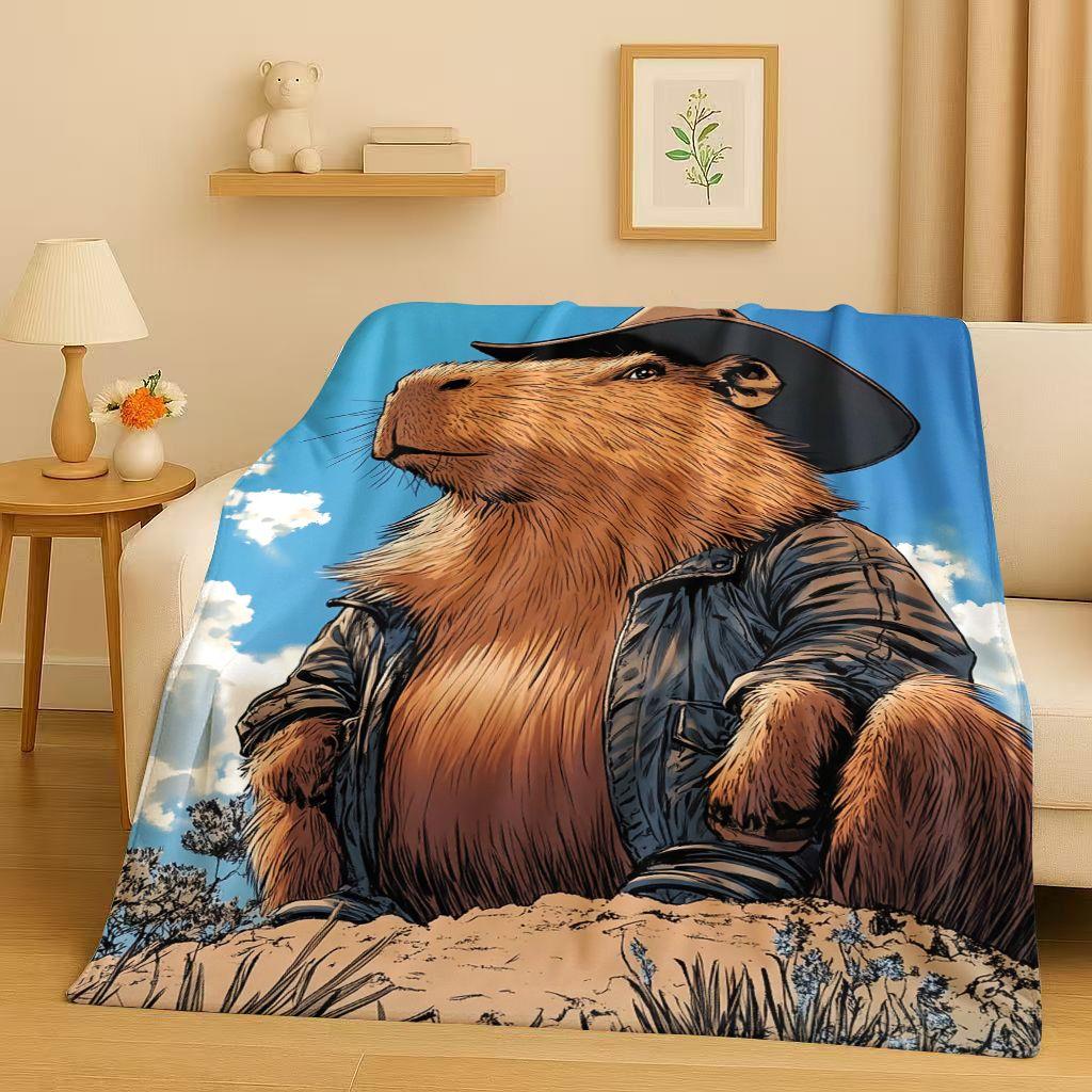 Kawaii Capybara Cartoon Flannel Blanket,Ultra Soft Warm Plush Throw for Home Bedroom Bed Sofa Cover Office Travel Camping Gift