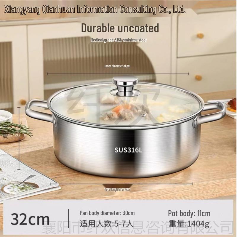 Garnek ze stali nierdzewnej 316 do gotowania na gazie i indukcji - Bardzo gruba miska klasy spożywczej