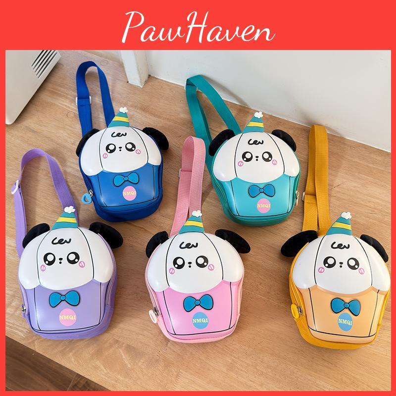 Playful Colorful And Eggshell Bag For Children With Puppy Motif In Pink Yellow Purple Blue And