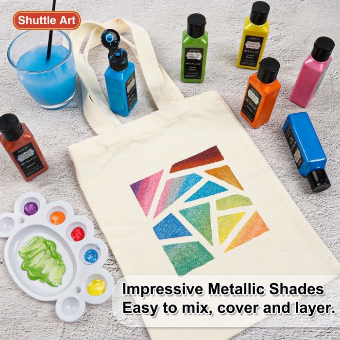 Peinture pour textile - shuttle art - sa fp18-m - 18 couleurs métalliques - non toxique - lavable en machine