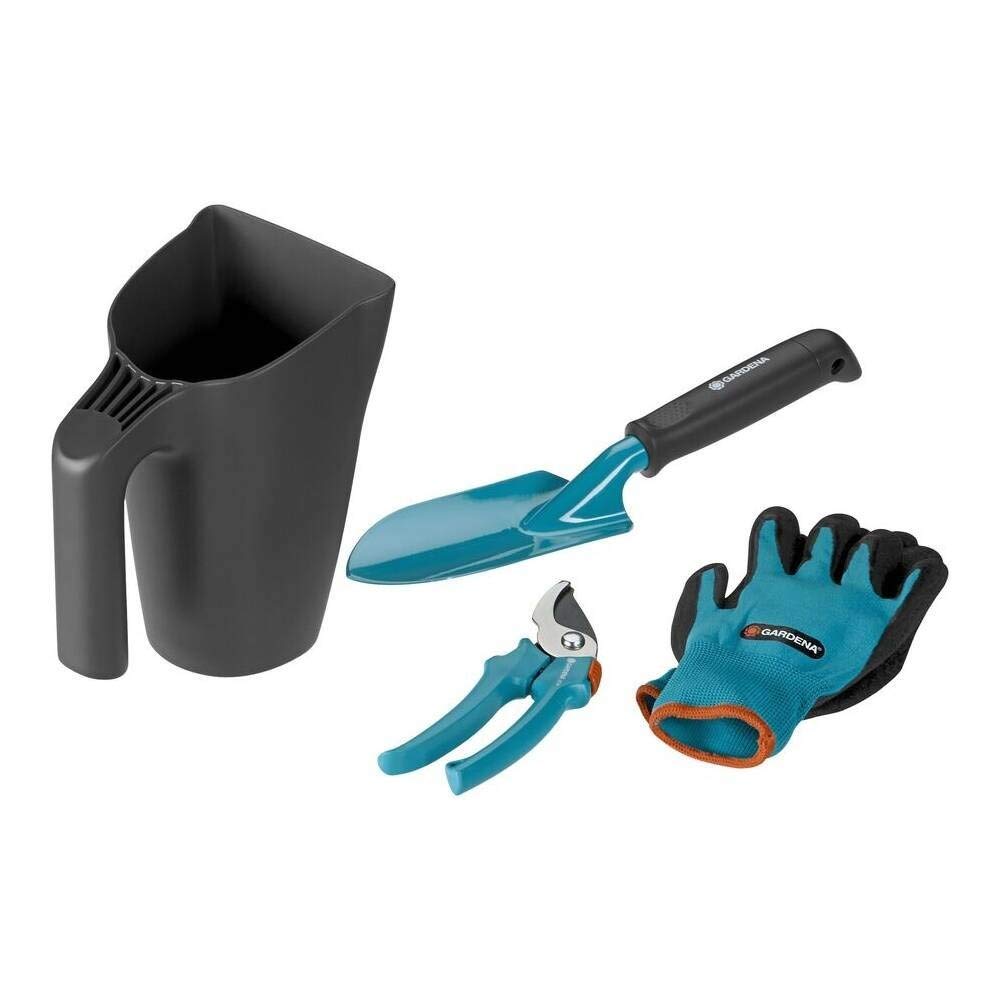 GARDENA Gardening Hand Tool Set 4-Piece (Hand Shovel, Gloves, Scissors, Jug) 8966-30