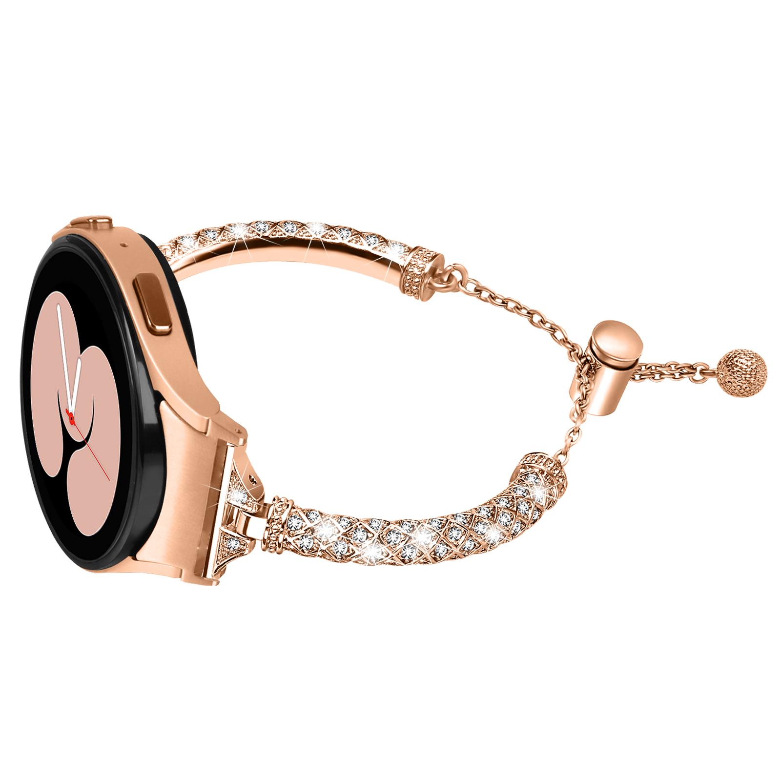 

Metal Watch Band for Samsung Galaxy Watch 6 40mm 44mm ,Rhinestone Decor Copper Strap Bracelet with Connector Gold