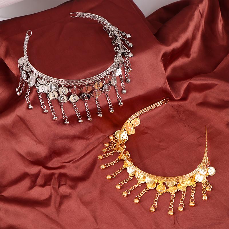 1Pc Women Belly Dance Hairpin Coins Tassels Gypsy Headband Indian Dance Performance Clothing Accessories Head Chain