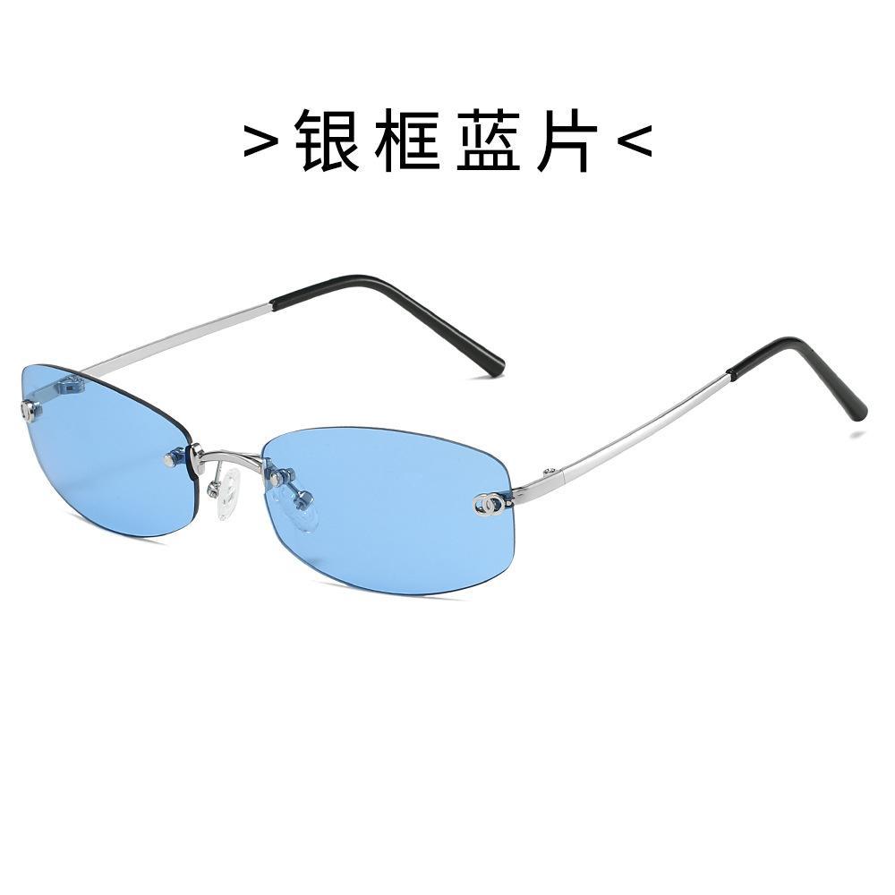 New European and American Spice Girls wind frameless blue sunglasses women's UV-proof glasses yk premium sunglasses