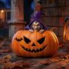 Realistic Witch Figurine Halloween Resin Pumpkin Figurine, Spooky Bat Detailed Tabletop Decor, Stable Compact Sculpture Base Mini Statue for
