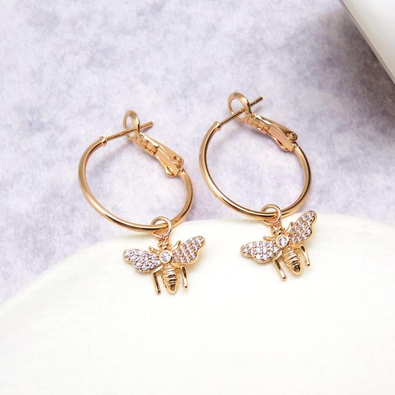 Cercei Simpli pentru Doamne, Incrustați cu Zircon, Insectă Albină, cu Cercei Atârnați, Cercei pentru Navetă