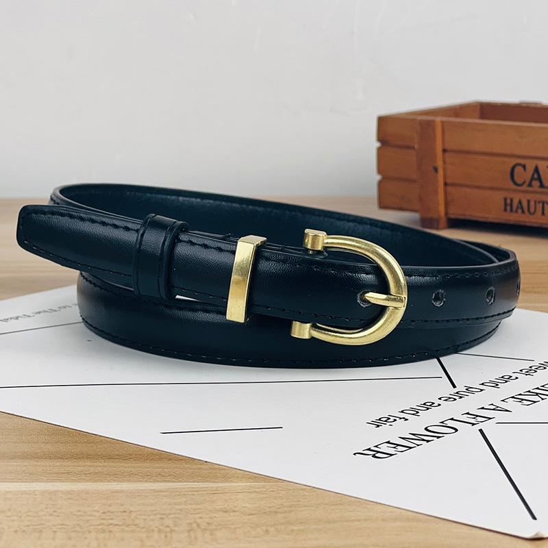 

Винтажный женский тонкий ремень для джинсов узкой ширины с классической пряжкой-пином чёрный