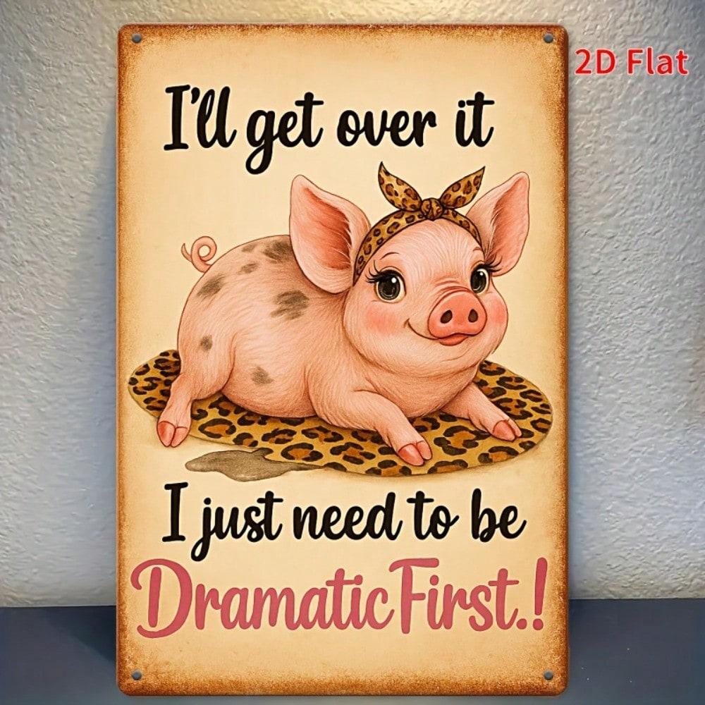 

Vintage Metal Poster Cute Pig Funny Sign Kitchen Wall Decor