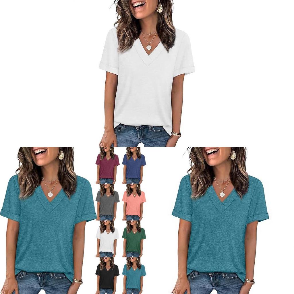 Casual Womens T Shirt With V Neck And Cotton Fabric For Summer And Spring Comfort
