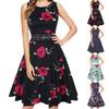 Sleeveless Floral Lace Dress Fit and Flare Knee Length Vintage Style Elegant Party Dress with Embroidered Waistband