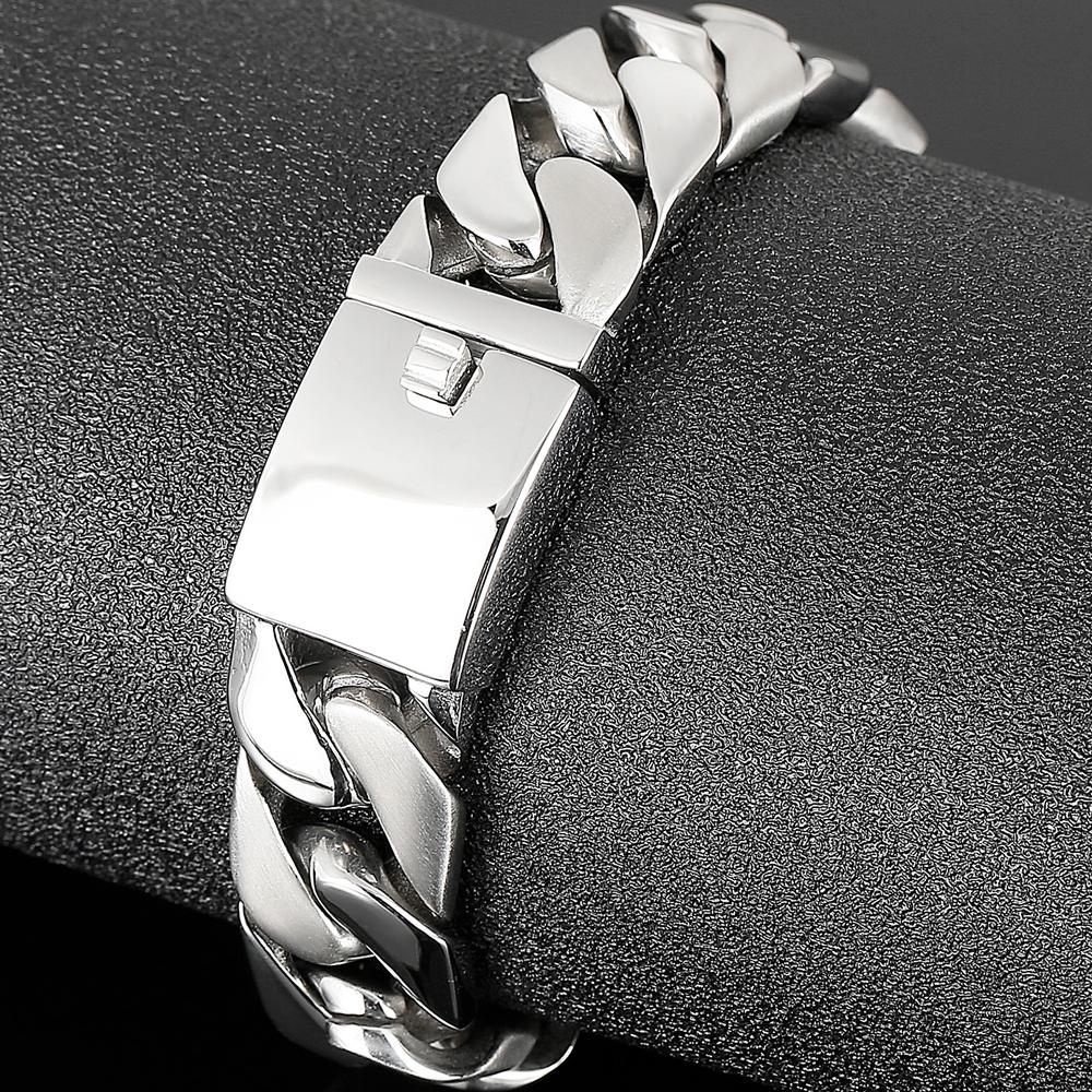 Classic Stainless Steel Mens Jewellery 17MM Width Shiny Brushed Matte Curb Cuban Chain Bracelet Men Homme Gift Bangles 2024