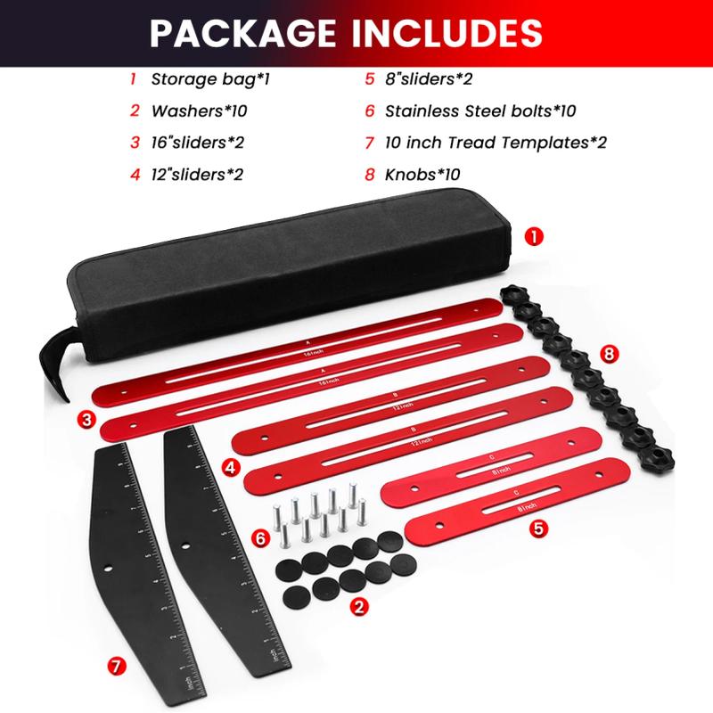 Stair Tread Template Tool - Step Measuring Jig with Ruler and Angle - 10.2In to 60In Guage Wizard Scribe Tool Cutting Guides
