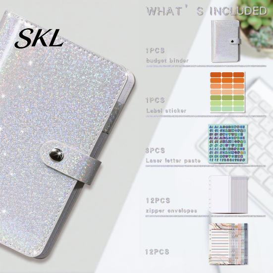 Macaron Color Notebook A6 Budget Planner Notebook, Glitter Cash Tracker Journal, Financial Refillable Accounting Organizer with Dividers for