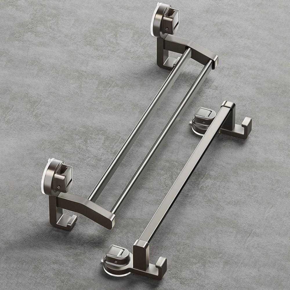 Punching Free Suction Cup Towel Pole with Hook Towel Storage Hanger Bathroom Towel Rack Kitchen