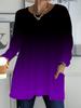 2025 Autumn Winter New Plus Size Women's Tops, Gradient Color 3D Print Fashion Crew Neck Long Sleeve T-Shirts