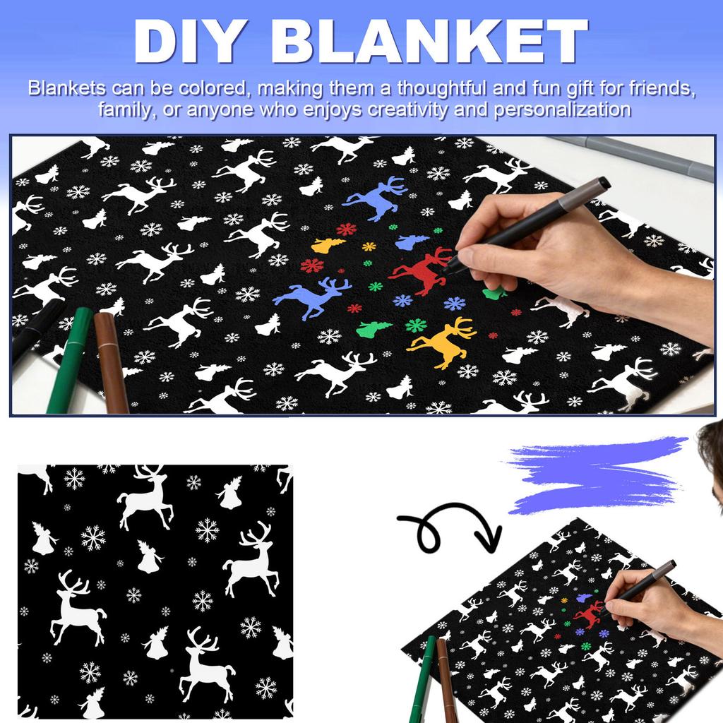 DIY Coloring Blanket, Kids Fleece Throw With Custom-Dyed Fabric, Soft Cozy Bedroom Decor, 50x60 Inch,with 24pc Custom Colored Pens