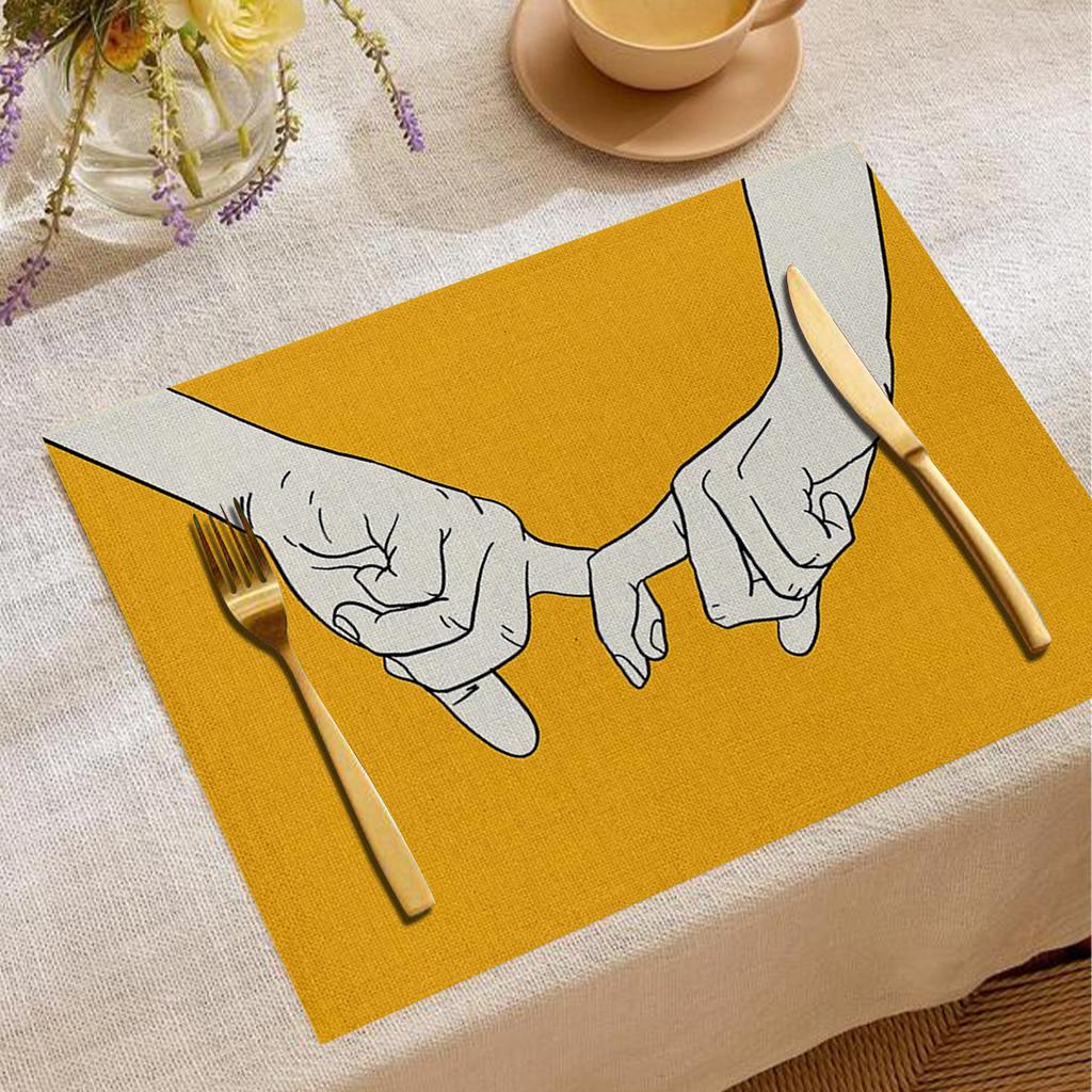 Yellow Minimalist Placemat Linen Insulation No Wash Placemat Heat-resistant Tableware Thermal Insulation Tablecloth