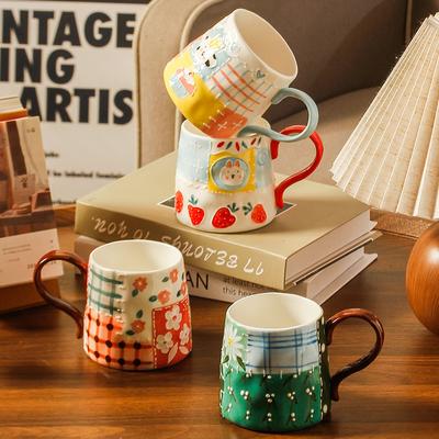 Niche Design Sense High Value Hand-painted Underglaze Color Relief Sewing Ceramic Mug Painted Large Capacity Breakfast Cup