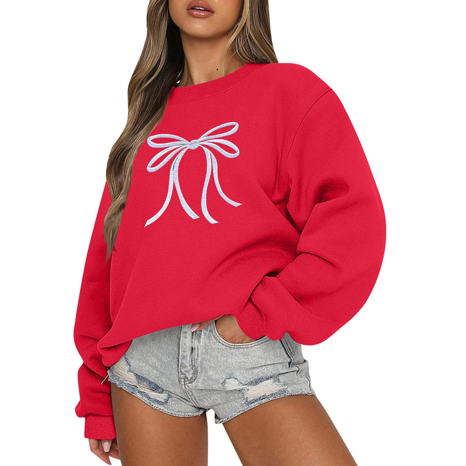 

Женские топы Женский свитшот с длинным рукавом Повседневный с круглым вырезом Свободного кроя Пуловер Флисовые топы XL красный