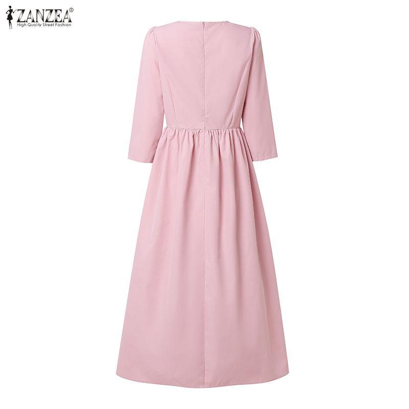 ZANZEA Women Casual Square Collar 3/4 Sleeve Long Dress