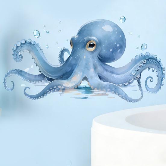 Großer blauer Oktopus Wandaufkleber Meeres Tier Wanddekal Abziehen Und Aufkleben Kunst Wandbild für Badezimmer Küche Wohnzimmer Sommer Wanddekoration