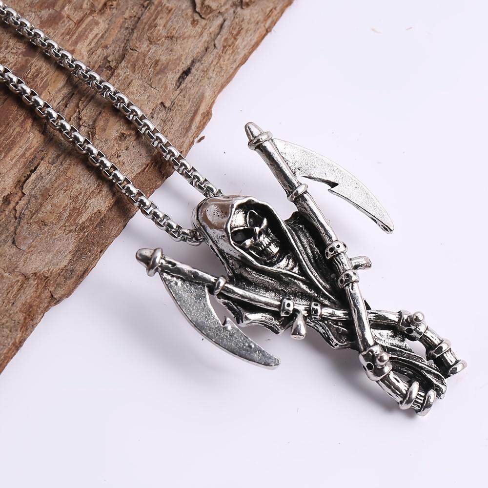 Men's Gothic Skull Pendant Necklace, simple design, suitable for everyday wear and parties.