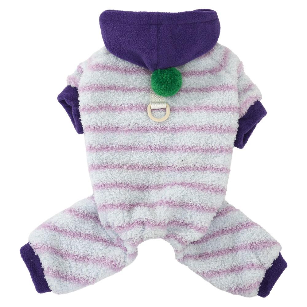 Warm Pet Four Legged Outfit Striped Fleece Dog Winter Clothes Cozy Dog Hoodie Jumpsuit Winter Walk