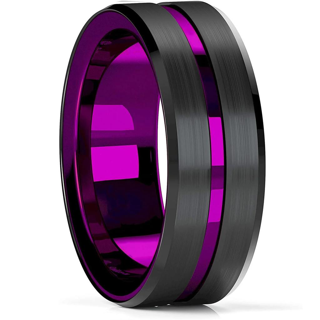 Luxury 8mm Gold Color Men Stainless Steel Wedding Rings Inlay Meteorites Engagement Rings For Men Party Jewelry Drop Shipping