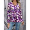 2025 Women's Basic V-Neck Long Sleeve,Floral Printed Polyester Relaxed Fit Tees Shirt