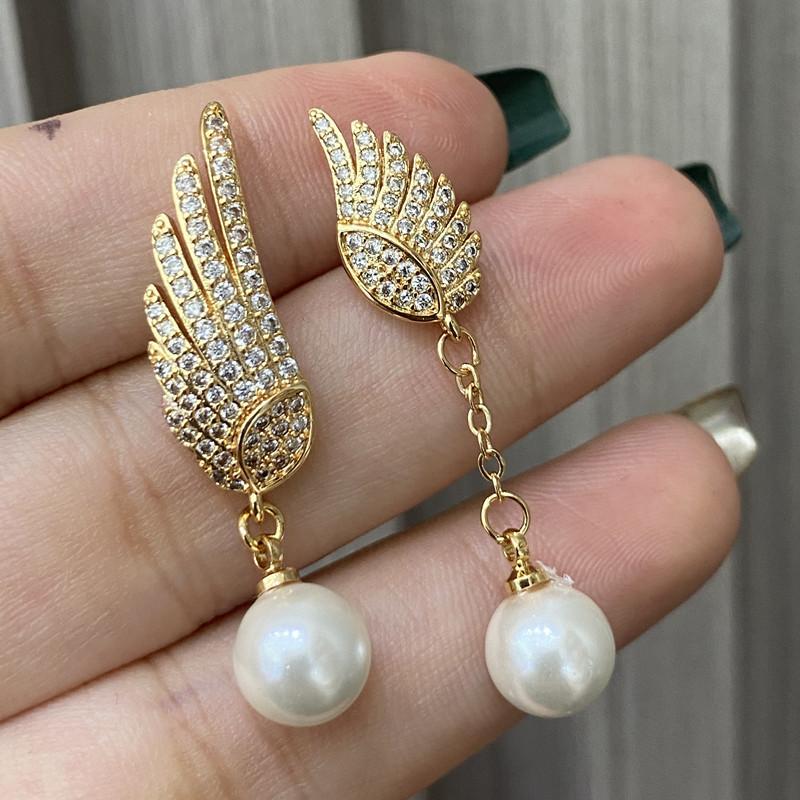 Асимметричные Крылья Жемчужные Пусеты Элегантные Длинные Серьги с Бахромой Серьги